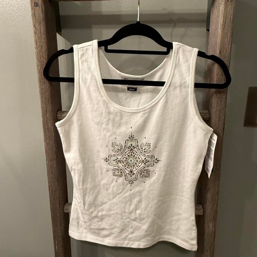Christine Alexander White tank top‎ with Swarovski crystal embellishments NWT'